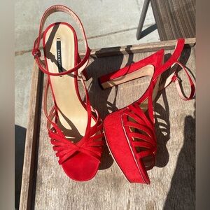 🌹ZARA BASIC COLLECTION Gorgeous 6” Red Suede Sz 42/US 11 Platform Heels